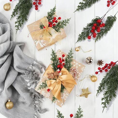 فروع صنوبر عيد الميلاد الاصطناعية مع سيقان التوت الأحمر - مجموعة من 45 سيقان خضراء و15 قطعة من التوت لأكاليل عيد الميلاد، والأكاليل، وقطع الطاولة المركزية، وحرف العطلات اليدوية، والمدفأة وديكور المنزل in Saudi Arabia