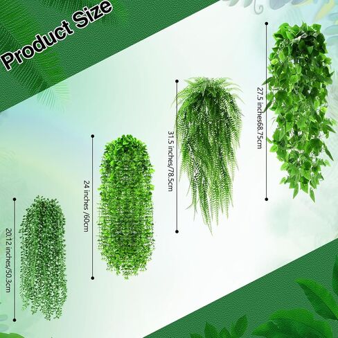 12 Pcs Artificial Hanging Plants Fake Hanging Ferns Plastic Faux Plants for Wall Room Garden Garland Indoor Outdoor Decor No Basket (Boston,Eucalyptus,Ivy Vine,String of Pearls) in Saudi Arabia