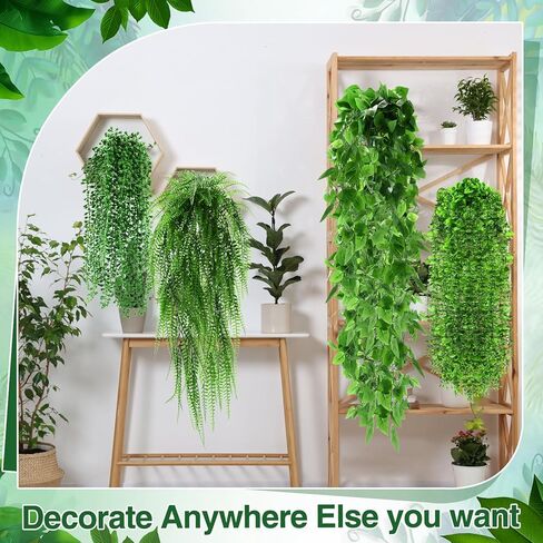 12 Pcs Artificial Hanging Plants Fake Hanging Ferns Plastic Faux Plants for Wall Room Garden Garland Indoor Outdoor Decor No Basket (Boston,Eucalyptus,Ivy Vine,String of Pearls) in Saudi Arabia