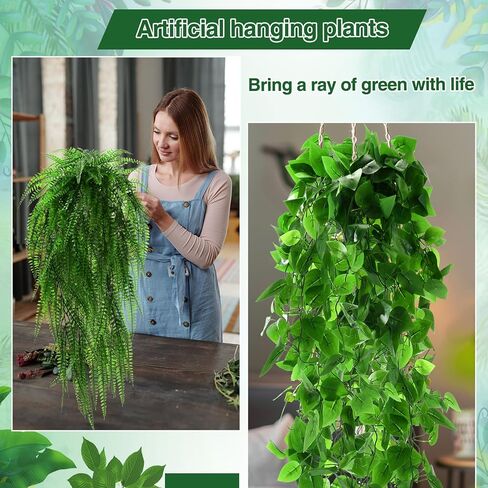 12 Pcs Artificial Hanging Plants Fake Hanging Ferns Plastic Faux Plants for Wall Room Garden Garland Indoor Outdoor Decor No Basket (Boston,Eucalyptus,Ivy Vine,String of Pearls) in Saudi Arabia