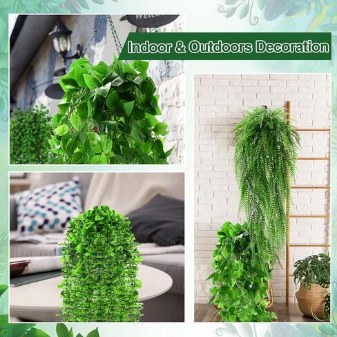 12 Pcs Artificial Hanging Plants Fake Hanging Ferns Plastic Faux Plants for Wall Room Garden Garland Indoor Outdoor Decor No Basket (Boston,Eucalyptus,Ivy Vine,String of Pearls) in Saudi Arabia