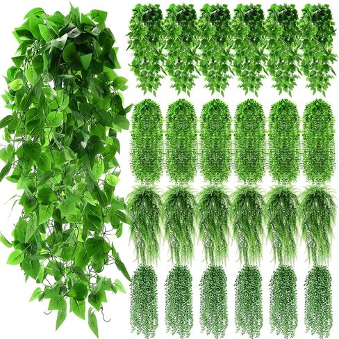 12 Pcs Artificial Hanging Plants Fake Hanging Ferns Plastic Faux Plants for Wall Room Garden Garland Indoor Outdoor Decor No Basket (Boston,Eucalyptus,Ivy Vine,String of Pearls) in Saudi Arabia