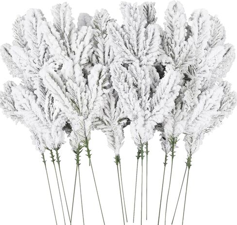 DIYDEC 15pcs فروع الصنوبر الثلجي 11.8 "عيد الميلاد الصنوبر الاصطناعي يختار فروع إبر الصنوبر الثلجي متجمد فو الصنوبر يختار الخضرة ينبع لشجرة عيد الميلاد إكليل إكليل زهرية DIY الحرف المنزل الشتاء in Kuwait