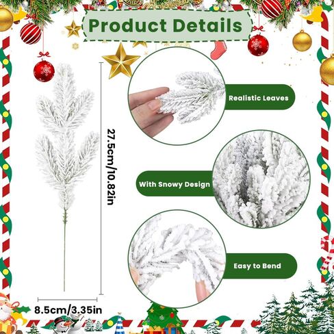 DIYDEC 15pcs فروع الصنوبر الثلجي 11.8 "عيد الميلاد الصنوبر الاصطناعي يختار فروع إبر الصنوبر الثلجي متجمد فو الصنوبر يختار الخضرة ينبع لشجرة عيد الميلاد إكليل إكليل زهرية DIY الحرف المنزل الشتاء in Kuwait