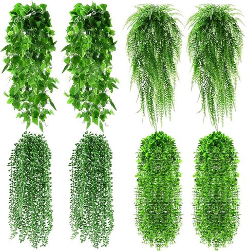 12 Pcs Artificial Hanging Plants Fake Hanging Ferns Plastic Faux Plants for Wall Room Garden Garland Indoor Outdoor Decor No Basket (Boston,Eucalyptus,Ivy Vine,String of Pearls) in Saudi Arabia