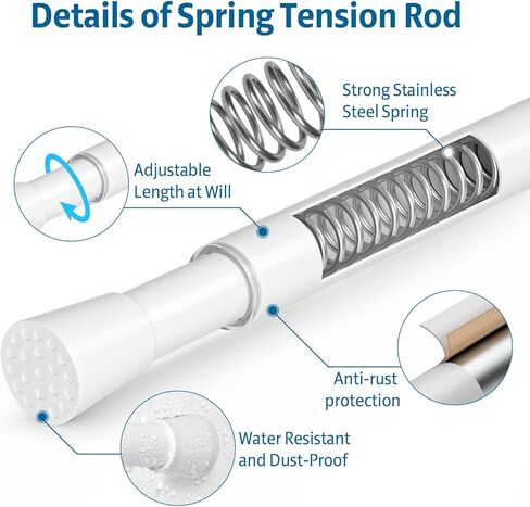 AIZESI 2 Pcs Spring Tension Rods Adjustable 19.5 to 27 inch Small Tension Curtain Rod No Drilling Expandable Spring Loaded Curtain Rod, Short Thin Tension Rods For Window And Small Spaces, White in Saudi Arabia