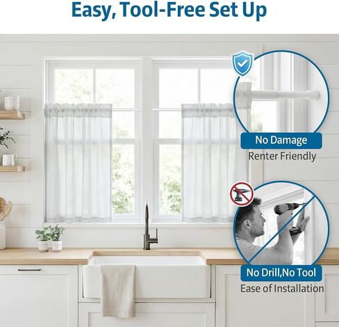AIZESI 2 Pcs Spring Tension Rods Adjustable 19.5 to 27 inch Small Tension Curtain Rod No Drilling Expandable Spring Loaded Curtain Rod, Short Thin Tension Rods For Window And Small Spaces, White in Saudi Arabia