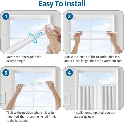 AIZESI 2 Pcs Spring Tension Rods Adjustable 19.5 to 27 inch Small Tension Curtain Rod No Drilling Expandable Spring Loaded Curtain Rod, Short Thin Tension Rods For Window And Small Spaces, White in Saudi Arabia
