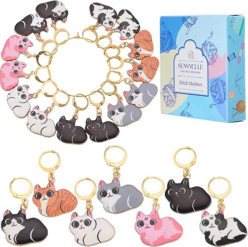 SUNNYCLUE 14Pcs 7 Styles Knit Stitch Marker Charm Cat Crochet Markers Cute Enamel Alloy Small Locking Stitch Marker Planner Charms for Knitting Crocheting Quilting Weaving Jewelry Making Supplies in Saudi Arabia