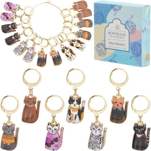 SUNNYCLUE 14Pcs 7 Styles Knit Stitch Marker Charm Cat Crochet Markers Cute Enamel Alloy Small Locking Stitch Marker Planner Charms for Knitting Crocheting Quilting Weaving Jewelry Making Supplies in Saudi Arabia