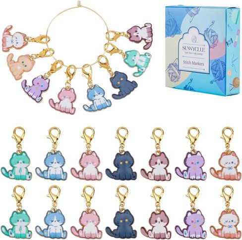 SUNNYCLUE 14Pcs 7 Styles Knit Stitch Marker Charm Cat Crochet Markers Cute Enamel Alloy Small Locking Stitch Marker Planner Charms for Knitting Crocheting Quilting Weaving Jewelry Making Supplies in Saudi Arabia