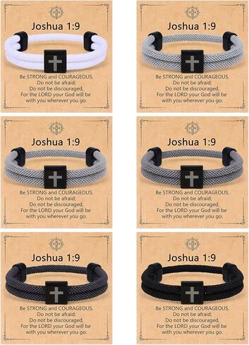Giovanchi 6Pcs Cross Bracelet for Men Adjustable Braided Rope Jesus Bracelet Christian Religious Gift for Mens Womens WWJD Wristband in Kuwait