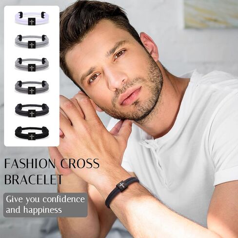 Giovanchi 6Pcs Cross Bracelet for Men Adjustable Braided Rope Jesus Bracelet Christian Religious Gift for Mens Womens WWJD Wristband in Saudi Arabia