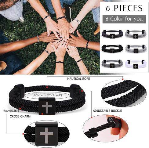 Giovanchi 6Pcs Cross Bracelet for Men Adjustable Braided Rope Jesus Bracelet Christian Religious Gift for Mens Womens WWJD Wristband in Saudi Arabia