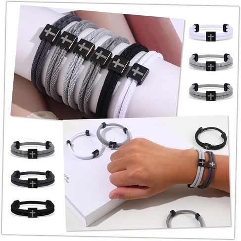 Giovanchi 6Pcs Cross Bracelet for Men Adjustable Braided Rope Jesus Bracelet Christian Religious Gift for Mens Womens WWJD Wristband in Saudi Arabia