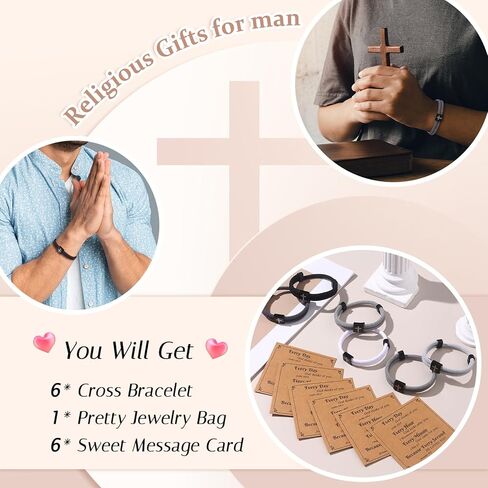 Giovanchi 6Pcs Cross Bracelet for Men Adjustable Braided Rope Jesus Bracelet Christian Religious Gift for Mens Womens WWJD Wristband in Saudi Arabia