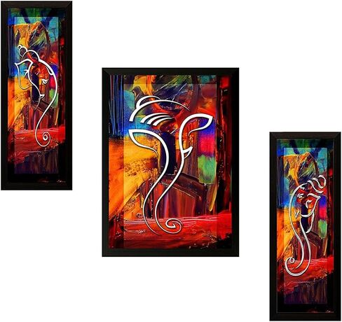 NOBILITY Ganesha Framed Painting Set of 3 Ganesh Wall Art Decor Statue Idol Decoration for Home Living Room Office Wedding Return Gift Items friends family in Kuwait