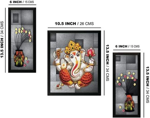 NOBILITY Ganesha Framed Painting Set of 3 Ganesh Wall Art Decor Statue Idol Decoration for Home Living Room Office Wedding Return Gift Items friends family in Saudi Arabia
