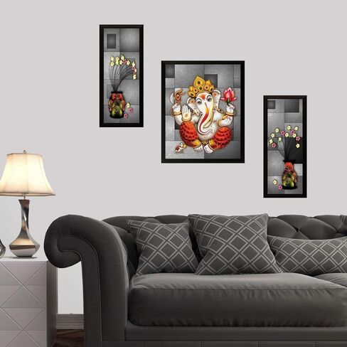 NOBILITY Ganesha Framed Painting Set of 3 Ganesh Wall Art Decor Statue Idol Decoration for Home Living Room Office Wedding Return Gift Items friends family in Saudi Arabia