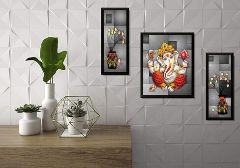NOBILITY Ganesha Framed Painting Set of 3 Ganesh Wall Art Decor Statue Idol Decoration for Home Living Room Office Wedding Return Gift Items friends family in Saudi Arabia
