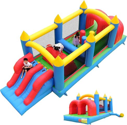 24FT Inflatable Obstacle Course Bounce House,100% PVC Commercial Bounce House for Kids Adult with Dual Racing Slides,Crawl Tunnels, Climbing,Obstacle Great for Party Backyard School Event in Saudi Arabia