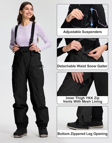 Pioneer Camp Women's Baggy Snow Bibs Ski Pants Snowboard Waterproof Loose Insulatedl with Suspenders Warm Winter in Saudi Arabia