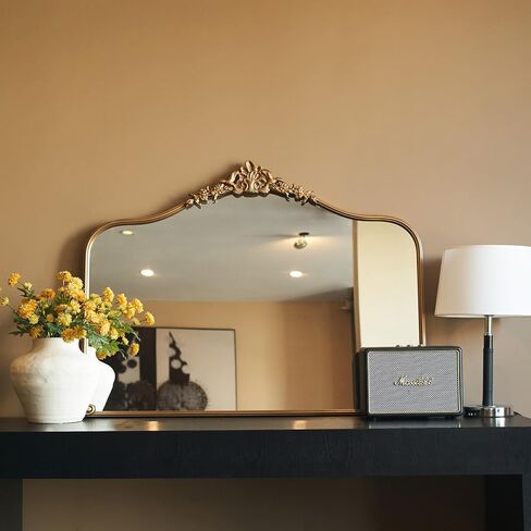 Vintage Gold Wall Mirror - 36x30 inch, Ornate Baroque Design, Incricate Crown, Metal Frame, Large Antique Decorative Mirror for Fireplace Mantle, Living Room, Entryway, Bathroom in Kuwait