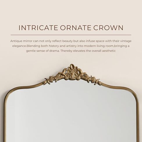 Vintage Gold Wall Mirror - 36x30 inch, Ornate Baroque Design, Incricate Crown, Metal Frame, Large Antique Decorative Mirror for Fireplace Mantle, Living Room, Entryway, Bathroom in Kuwait