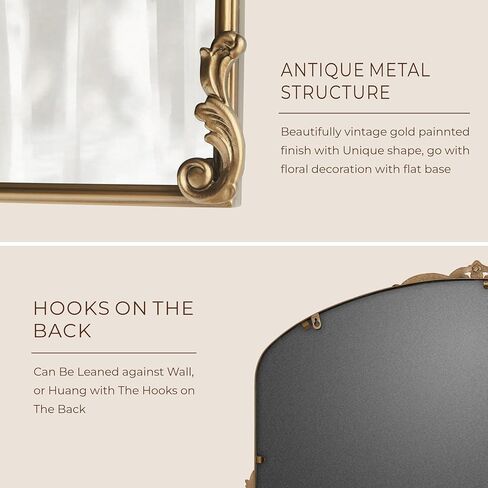 Vintage Gold Wall Mirror - 36x30 inch, Ornate Baroque Design, Incricate Crown, Metal Frame, Large Antique Decorative Mirror for Fireplace Mantle, Living Room, Entryway, Bathroom in Kuwait
