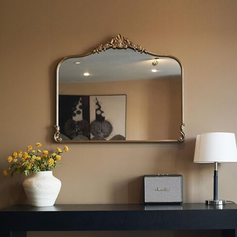 Vintage Gold Wall Mirror - 36x30 inch, Ornate Baroque Design, Incricate Crown, Metal Frame, Large Antique Decorative Mirror for Fireplace Mantle, Living Room, Entryway, Bathroom in Kuwait