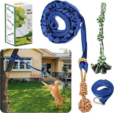 Dog Bungee Toy,Interactive Dog Tug of War Toy Set with Tether, Rope, and Ball, Tree Hanging Toy with 2 Chew Ropes,Puzzle Ball for Chewing,for Small/Medium Dogs in Saudi Arabia