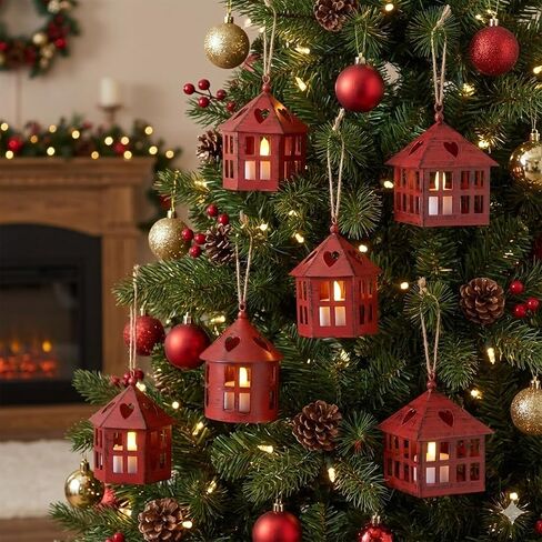 TRIROCKS 6 قطع معدنية مزخرفة معلقة فوانيس شمعة 4 "H House Tea Light حوامل مركزية للطاولات المزرعة ريفي حفل زفاف هدايا داخلية وخارجية (نبيذ أحمر ناعم أسود) in Kuwait