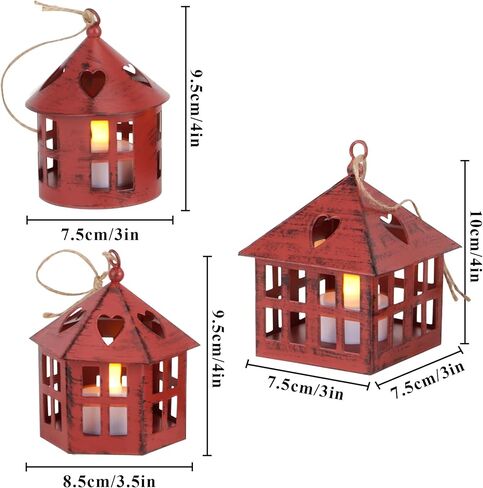 TRIROCKS 6 قطع معدنية مزخرفة معلقة فوانيس شمعة 4 "H House Tea Light حوامل مركزية للطاولات المزرعة ريفي حفل زفاف هدايا داخلية وخارجية (نبيذ أحمر ناعم أسود) in Kuwait