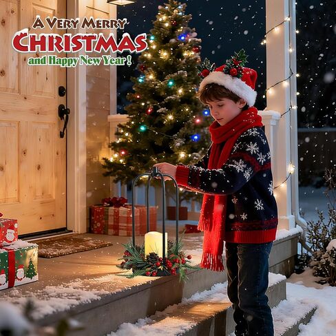 Bdor Christmas Lantern Decor Set of 2 – 14" Tall Hanging Metal Candle Holder with Pine Cones, Berries and LED Flameless Candle – Holiday Table Centerpiece for Indoor Home Decoration in Saudi Arabia