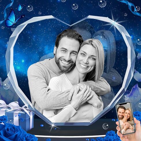 3D Crystal Photo, Christmas Personalized Gifts for Mom, Women, Wife, Her, Couple, Custom Gifts With Your Own Photo, Laser Etched Glass Picture for Anniversary Memorial, Heart, S in Saudi Arabia