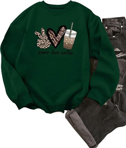 Sweatshirts Graphic for Women Cute Heart Print Crew Neck Long Sleeve Tops Fall Winter Hoodies Y2k Trendy Clothes in Saudi Arabia