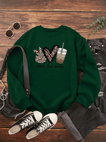 Sweatshirts Graphic for Women Cute Heart Print Crew Neck Long Sleeve Tops Fall Winter Hoodies Y2k Trendy Clothes in Saudi Arabia