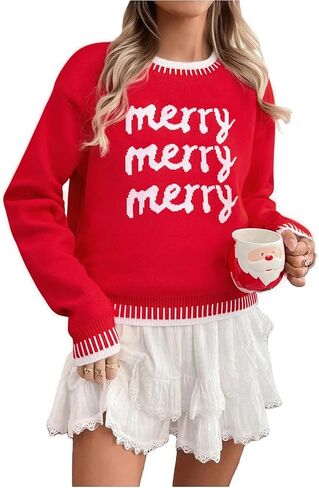 LUKYCILD Merry Christmas Sweaters for Women Ugly Christmas Sweater Xmas Holiday Sweatshirt Knitted Pullover Tops in Saudi Arabia