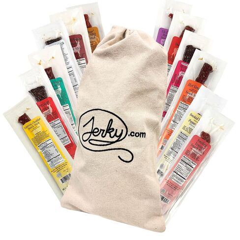 Jerky.com Exotic Jerky Gift Basket - Wild Game Snack Sticks Gift Bag - Venison, Elk, Bison, Wild Boar - Exotic Meat is the Main Ingredient - High Protein Jerky Gifts for Men (12 Piece Gift Bag) in Saudi Arabia