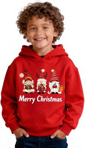 Kids Christmas Hoodie, Red Christmas Festive Holiday Pullover Sweatshirt for Boys and Girls, Winter Outfits in Saudi Arabia