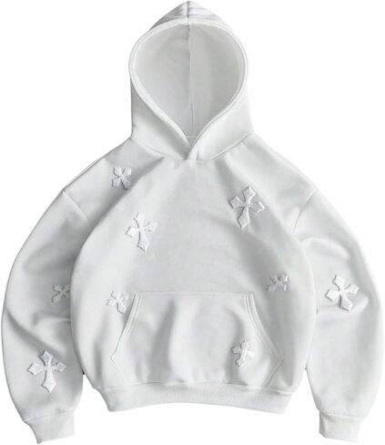 Verdusa Men's Y2k Cross Embroidery Hoodie Sweatshirts Trendy Fall Pullover Tops with Pockets in Saudi Arabia