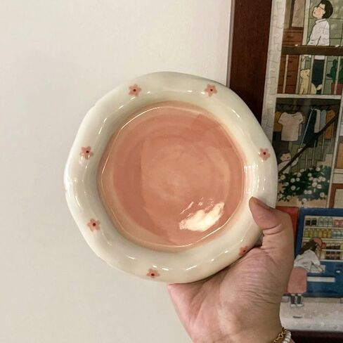 صينية حلية طبق مجوهرات كويثين للنساء، حامل خاتم، أشياء لطيفة من السيراميك، فانيتي كوكيت، ديكور غرفة جمالية، عيد ميلاد الفتيات (زهرة وردية صغيرة) in Saudi Arabia