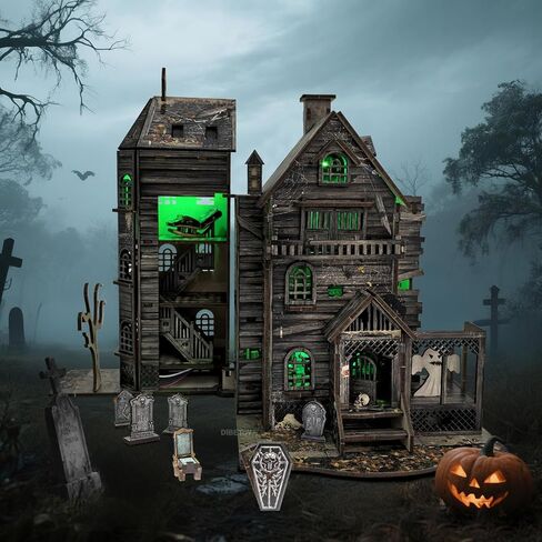 DIY Mini House Kit, Miniature Haunted House Kits with LED Accessories Furniture, 3D Wooden Puzzles for Adults, Dollhouse Craft Gifts for Girls, Boys, Teens in Saudi Arabia