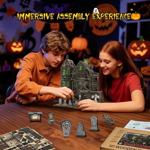 DIY Mini House Kit, Miniature Haunted House Kits with LED Accessories Furniture, 3D Wooden Puzzles for Adults, Dollhouse Craft Gifts for Girls, Boys, Teens in Saudi Arabia