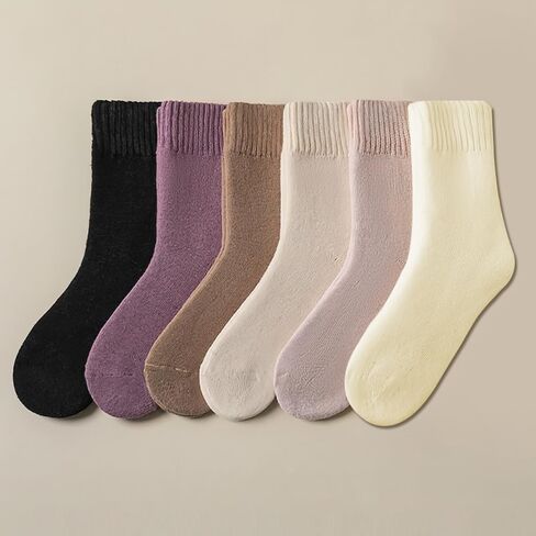 Women's Winter Mid-Calf Socks Set (6 Pairs) - Soft & Cozy Faux Cashmere, Black, Purple, Brown, Yellow, Pink & Oatmeal in Saudi Arabia