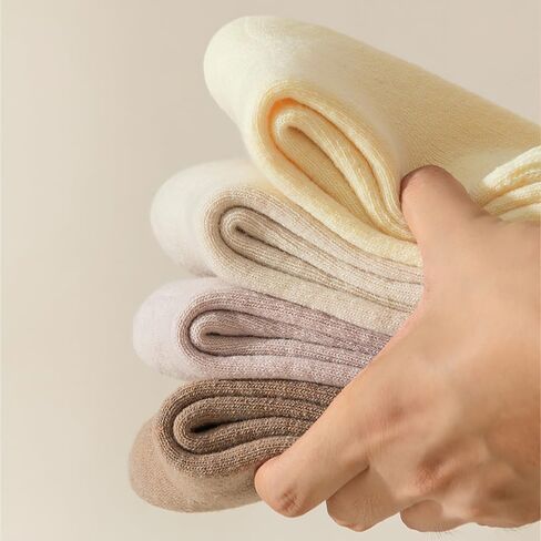 Women's Winter Mid-Calf Socks Set (6 Pairs) - Soft & Cozy Faux Cashmere, Black, Purple, Brown, Yellow, Pink & Oatmeal in Saudi Arabia