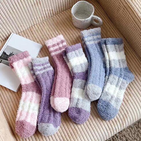 6 Pairs Womens Fuzzy Socks Fleece Fluffy Cabin Plush Warm Sleep Soft Cozy Winter Adult Socks in Saudi Arabia