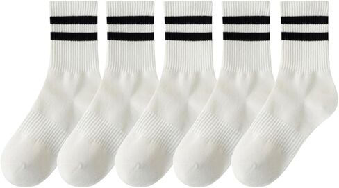 5 Pairs Womens Striped Crew Socks, Cotton Cozy Casual Socks for Women,Breathable Cool,Size 5-10 in Saudi Arabia