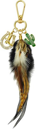 Western Keychain Cowgirl Bag Charm for Purses, Gold Horseshoe with Feather Cactus Boot Rhinestone Decor, Country Cowboy Gift in Saudi Arabia