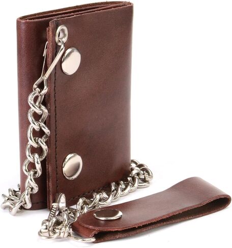 محفظة Milwaukee Leather MLW7886 للرجال مقاس 4 بوصات من الجلد البني العتيق ثلاثية الطي مع سلسلة من الفولاذ المقاوم للصدأ مضادة للسرقة - 4 بوصات in Saudi Arabia